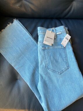 MOTHER The Hustler Ankle Fray Light Blue Jeans